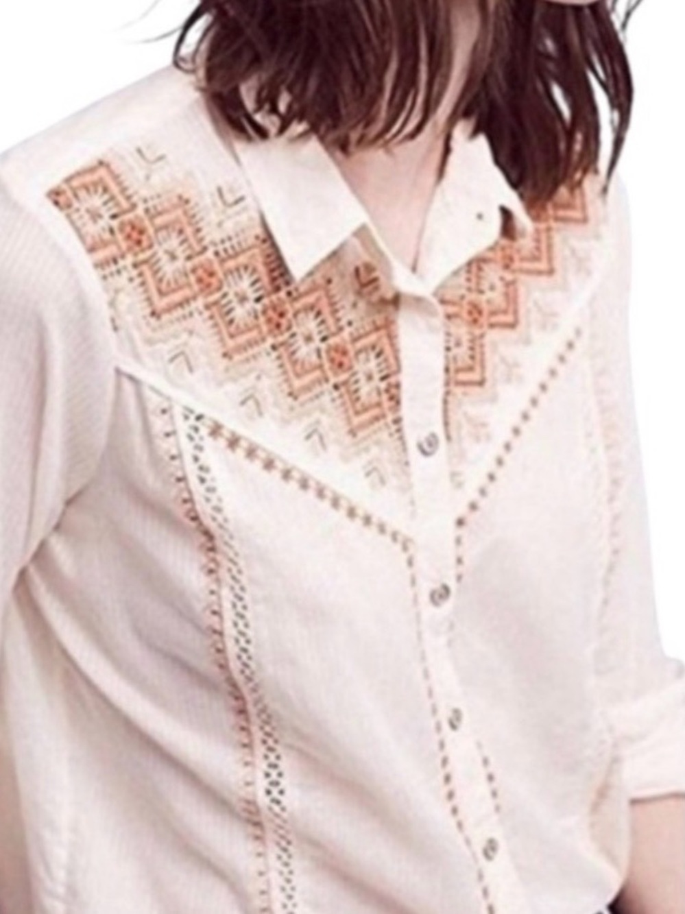 HOLDING HORSES Cream Button-Down Blouse with Rust Embroidery - Picture 2 of 7